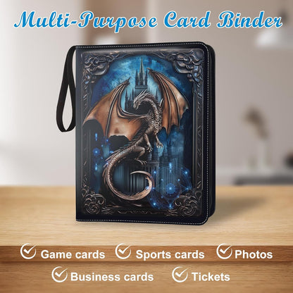 9 Pocket Trading Card Binder 1008 Cards Collection Albums with 56 Removable Sleeves Card Book Holder Premium Leather Collection Storage Binders Compatible with TCG MTG Sport Cards(Dragon)