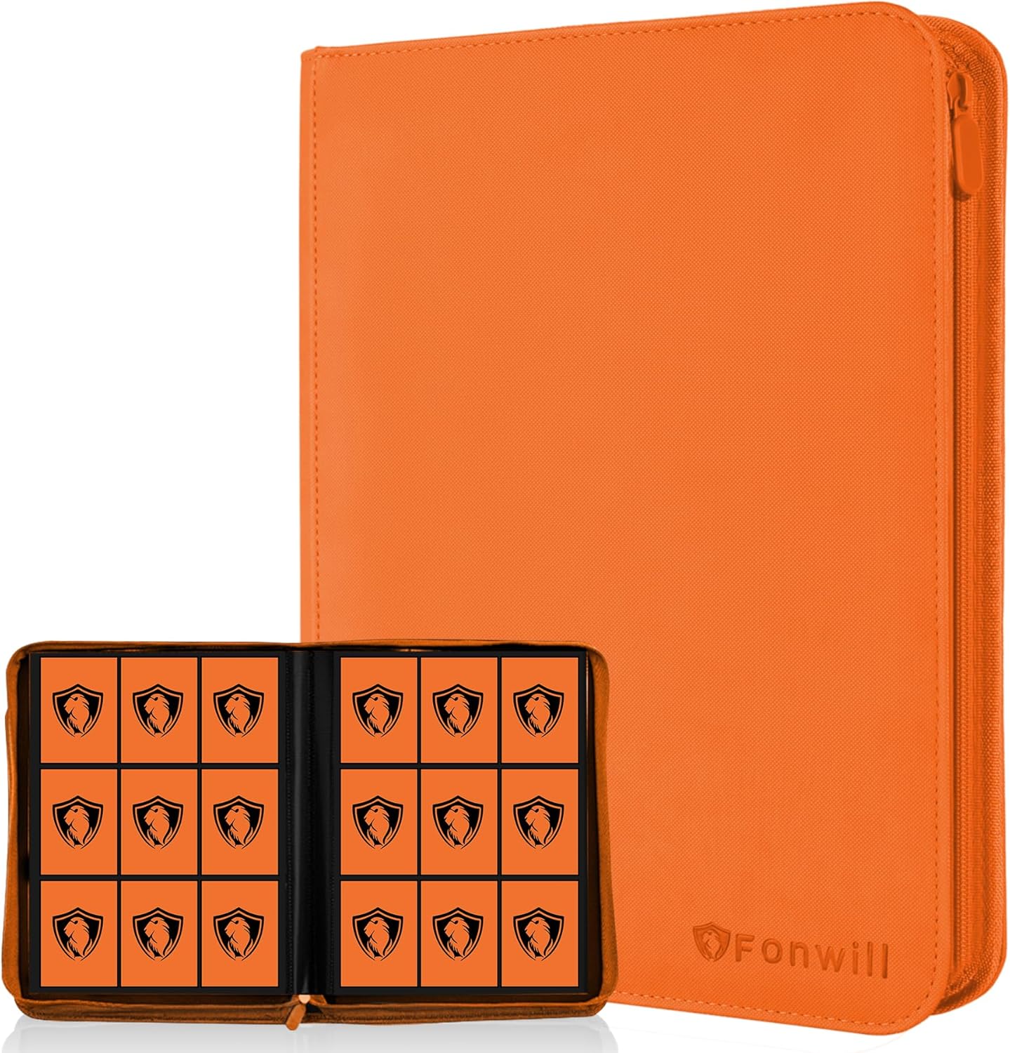 Trading Card Binder 9 Pocket, 360 Pockets Trading Card Holder Book, Premium PU Cover Zip Folder Binder, Side Loading Carrying Case Binder Album for TCG, MTG,Sports Cards, Game Cards (Orange-1)